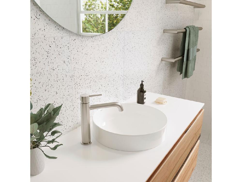 Reece Mizu Drift Basin Mixer Curved Spout Brushed Nickel (6 Star) Lead Free