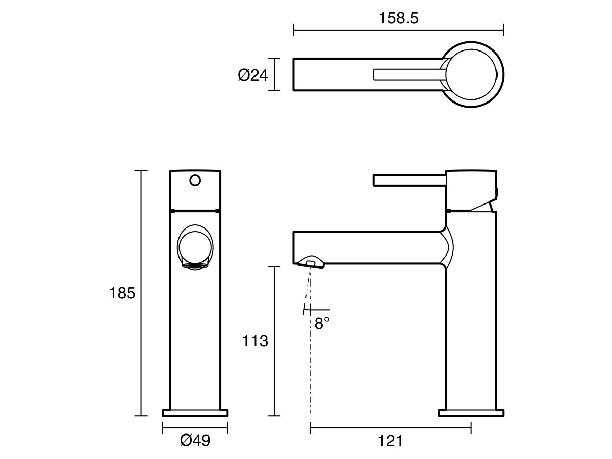 Reece Mizu Drift Basin Mixer Tap Straight Spout Chrome (6 Star) Lead Free