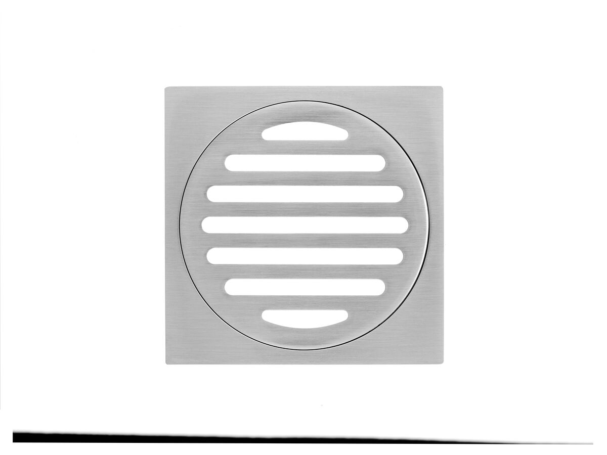 Reece Mizu Drift Brass Trapscrew Grate Square 100mm Brushed Nickel