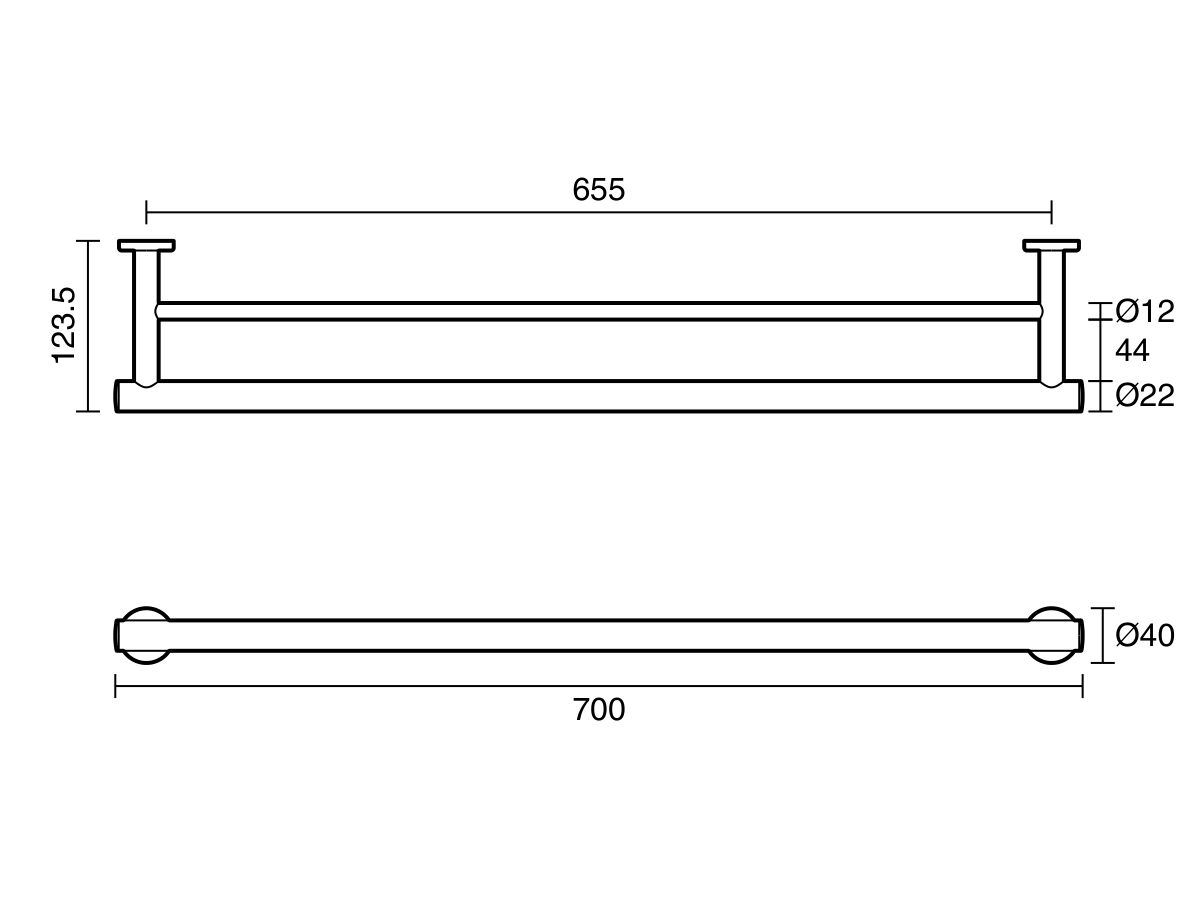 Reece Mizu Drift Double Towel Rail 700mm Brushed Brass
