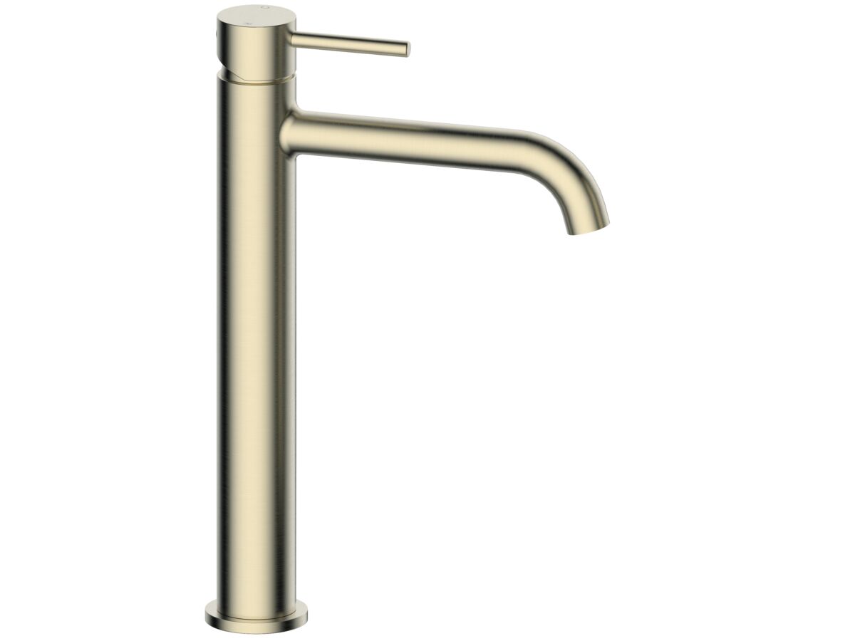 Reece Mizu Drift Extended Basin Mixer Curved Spout Brushed Brass (6 Star) Lead Free