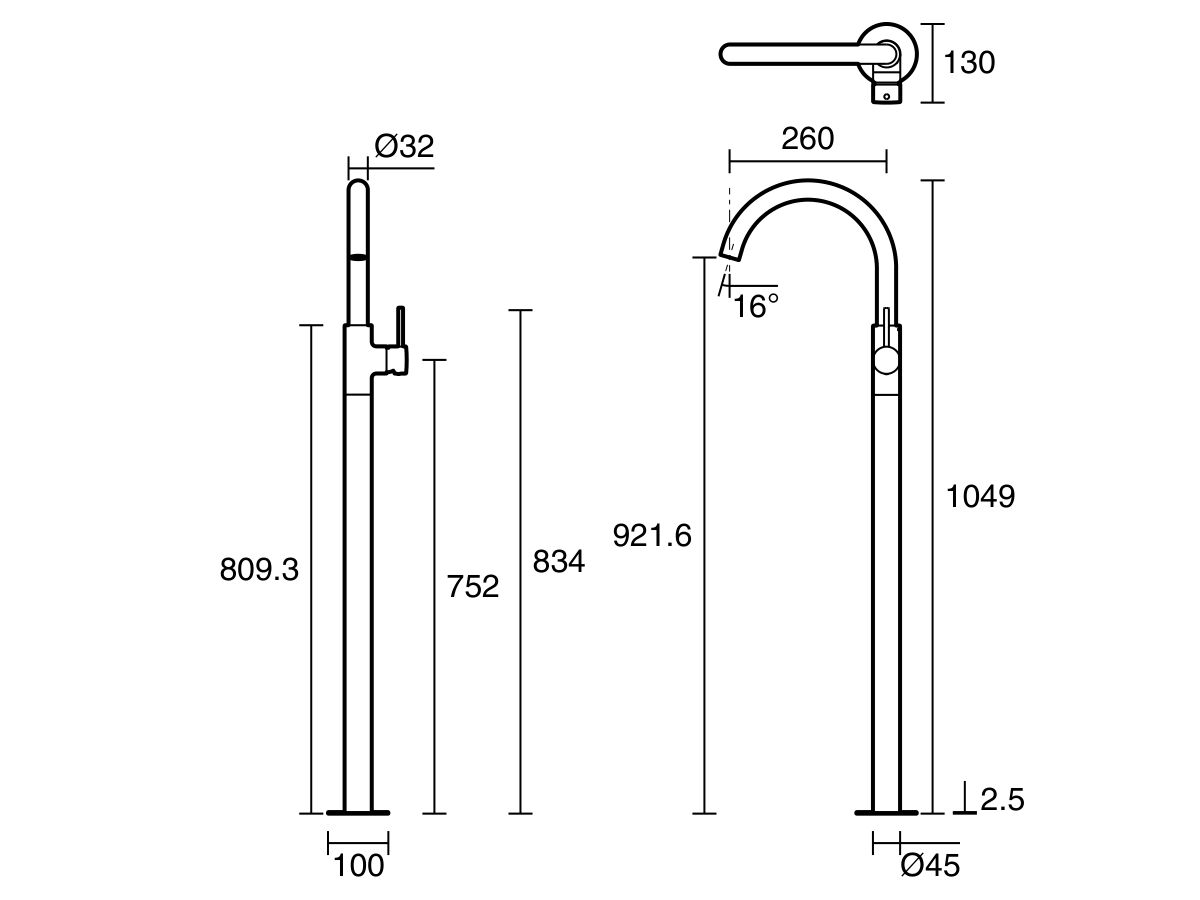 Reece Mizu Drift Floor Mounted Bath Mixer Trimset Chrome
