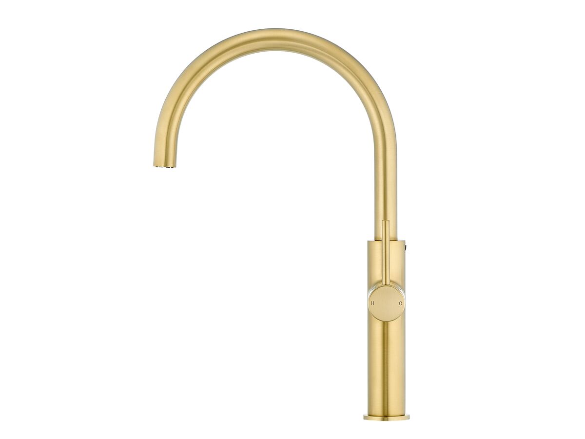 Reece Mizu Drift Gooseneck Sink Mixer Curve Brushed Brass (5 Star) Lead Free
