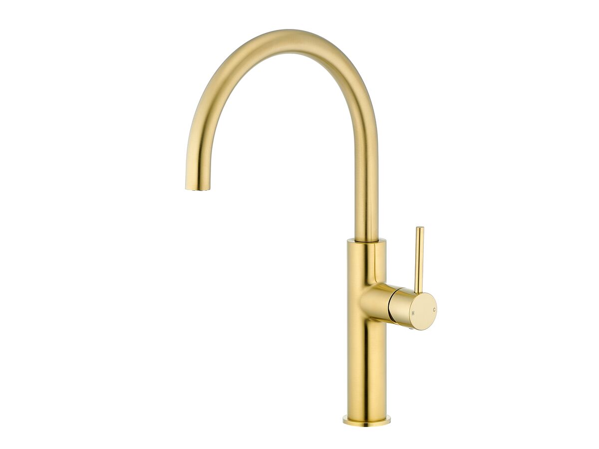 reece Mizu Drift Gooseneck Sink Mixer Curve Brushed Brass (5 Star) Lead Free