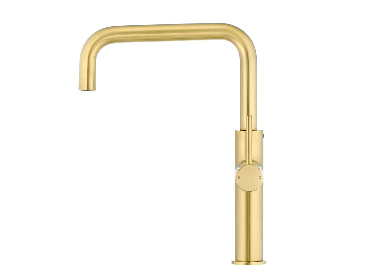 Reece Mizu Drift Gooseneck Sink Mixer Tap Square Brushed Brass (5 Star) Lead Free