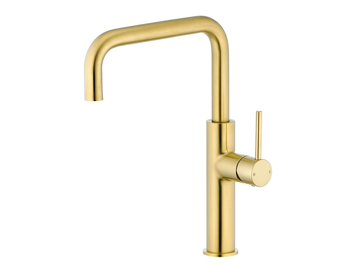 reece Mizu Drift Gooseneck Sink Mixer Tap Square Brushed Brass (5 Star) Lead Free