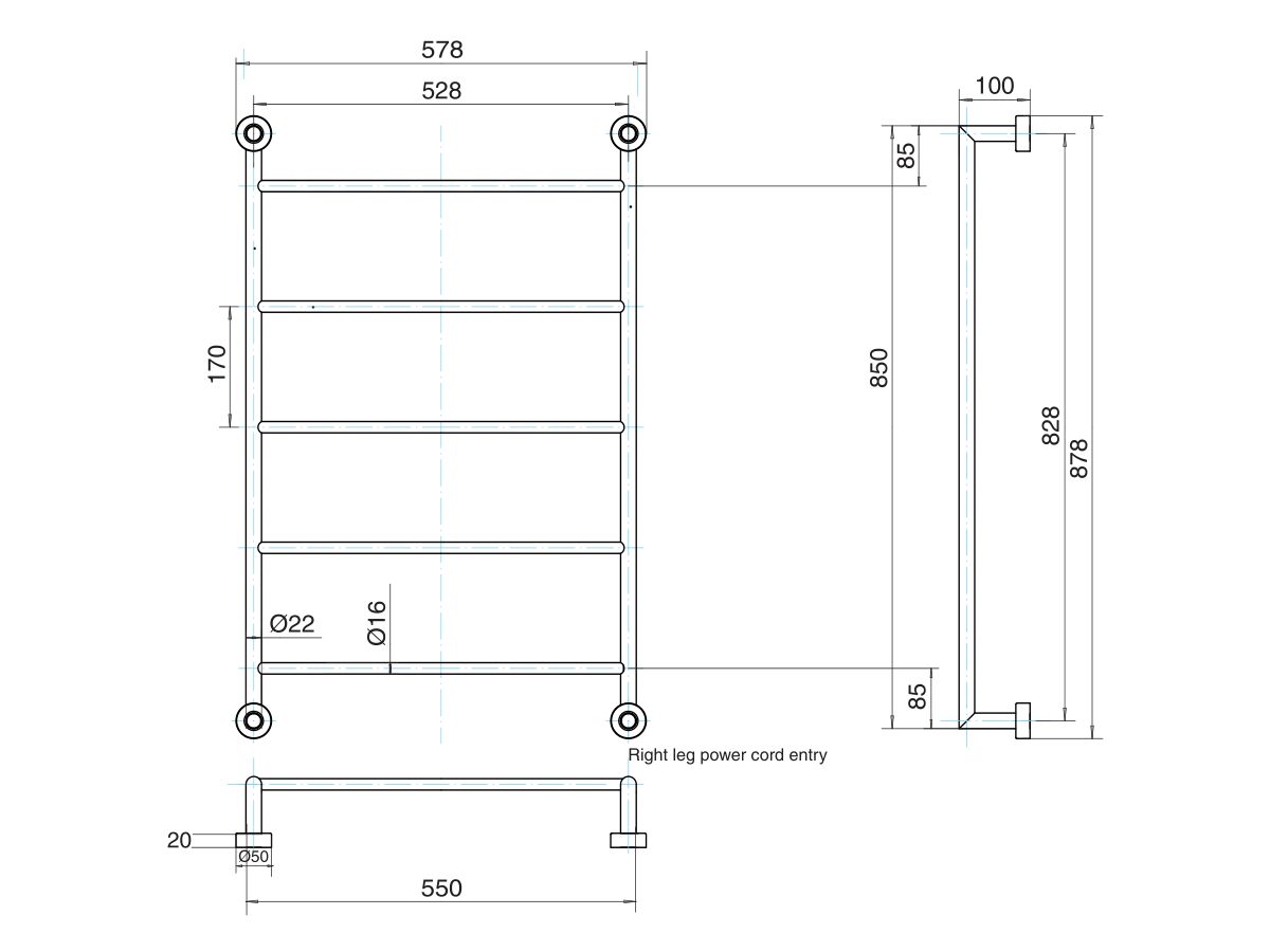 Reece Mizu Drift Heated Towel Rail 550 X 850mm Polished Stainless Steel
