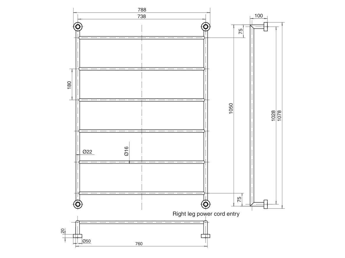 Reece Mizu Drift Heated Towel Rail 760 X 1050mm Polished Stainless Steel