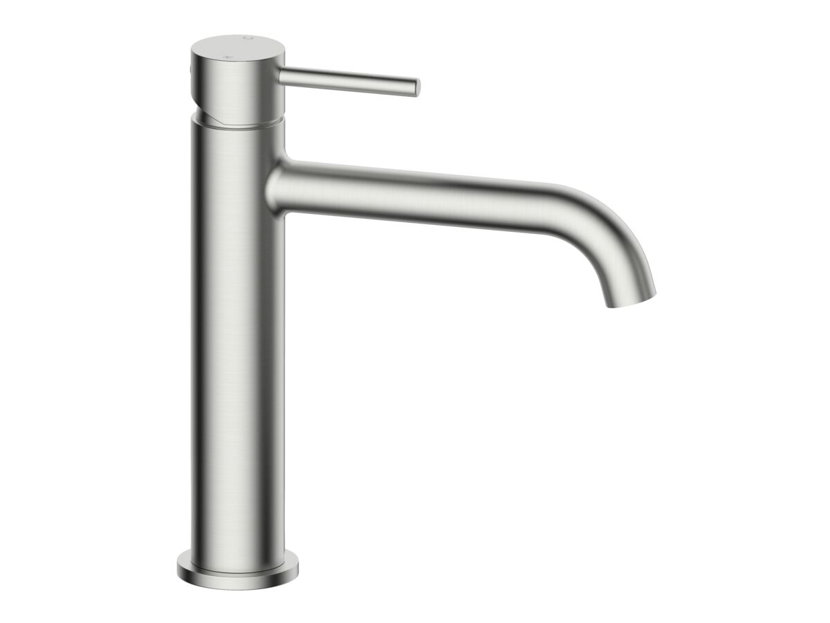 Reece Mizu Drift Medium Height Basin Mixer Curved Spout Brushed Nickel (6 Star) Lead Free