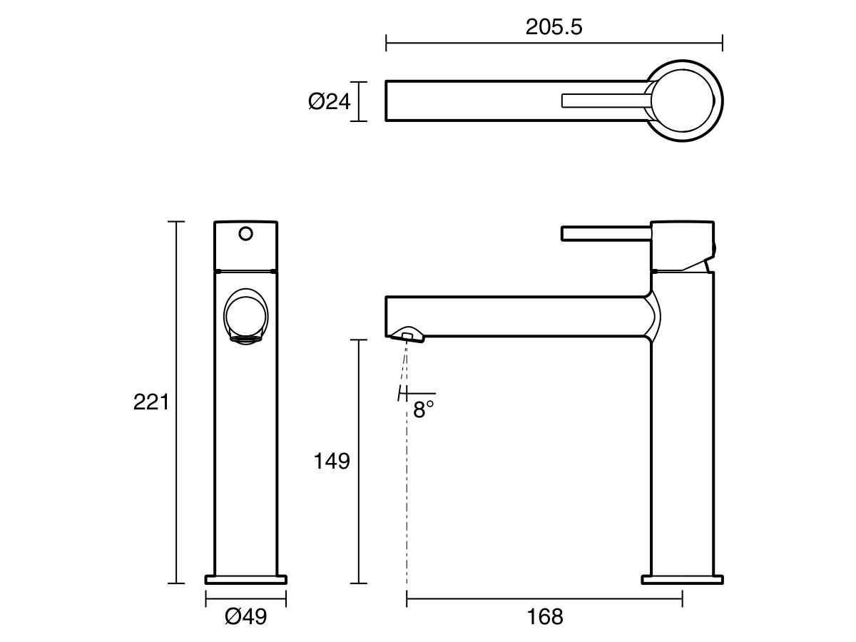 Reece Mizu Drift Medium Height Basin Mixer Tap Straight Spout Brushed Gunmetal (6 Star) Lead Free