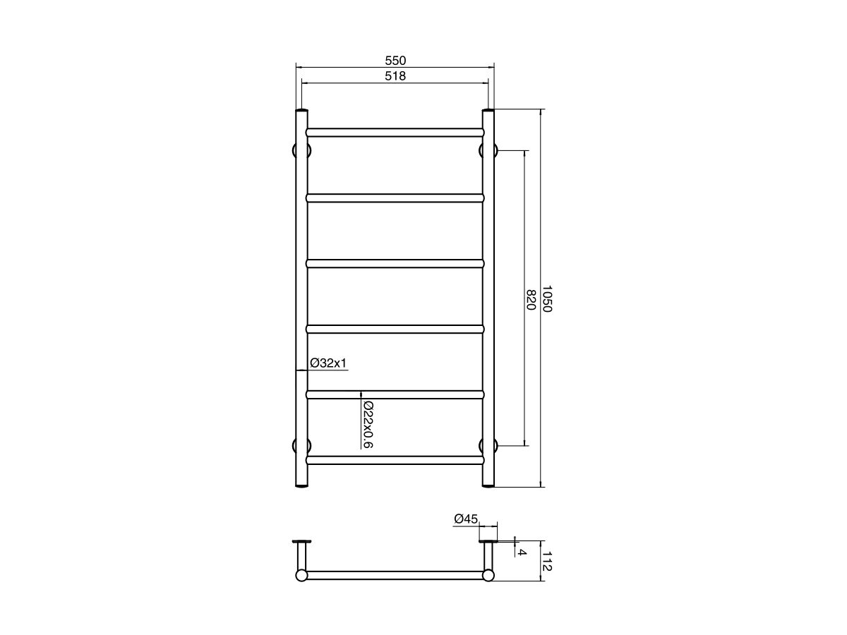 Reece Mizu Drift MK2 550 X 1050mm Heated Towel Rail Only (Less Transformer) Polished Stainless Steel
