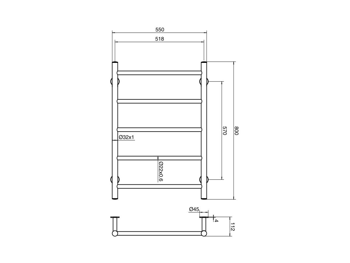 Reece Mizu Drift MK2 550 X 800mm Heated Towel Rail Only (Less Transformer) Polished Stainless Steel