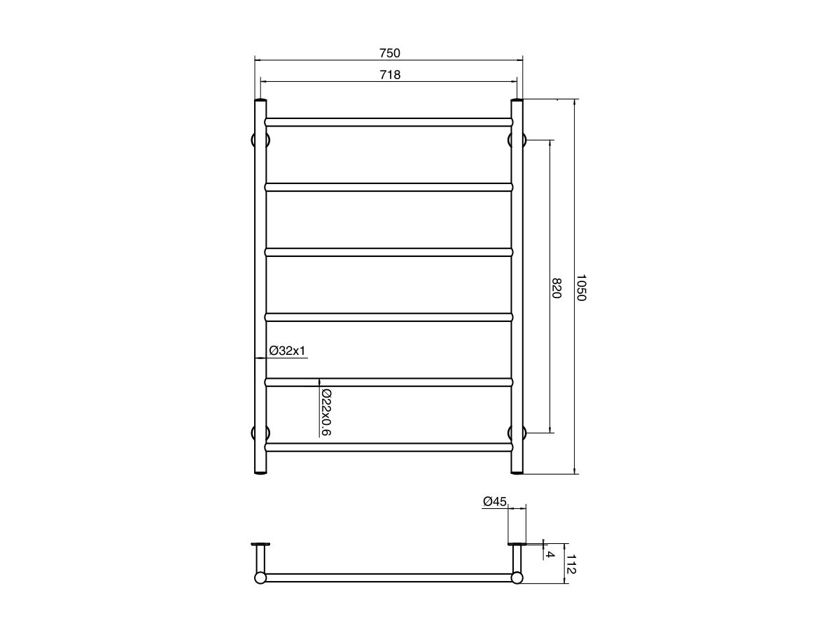 Reece Mizu Drift MK2 750 X 1050mm Heated Towel Rail Only (Less Transformer) Polished Stainless Steel