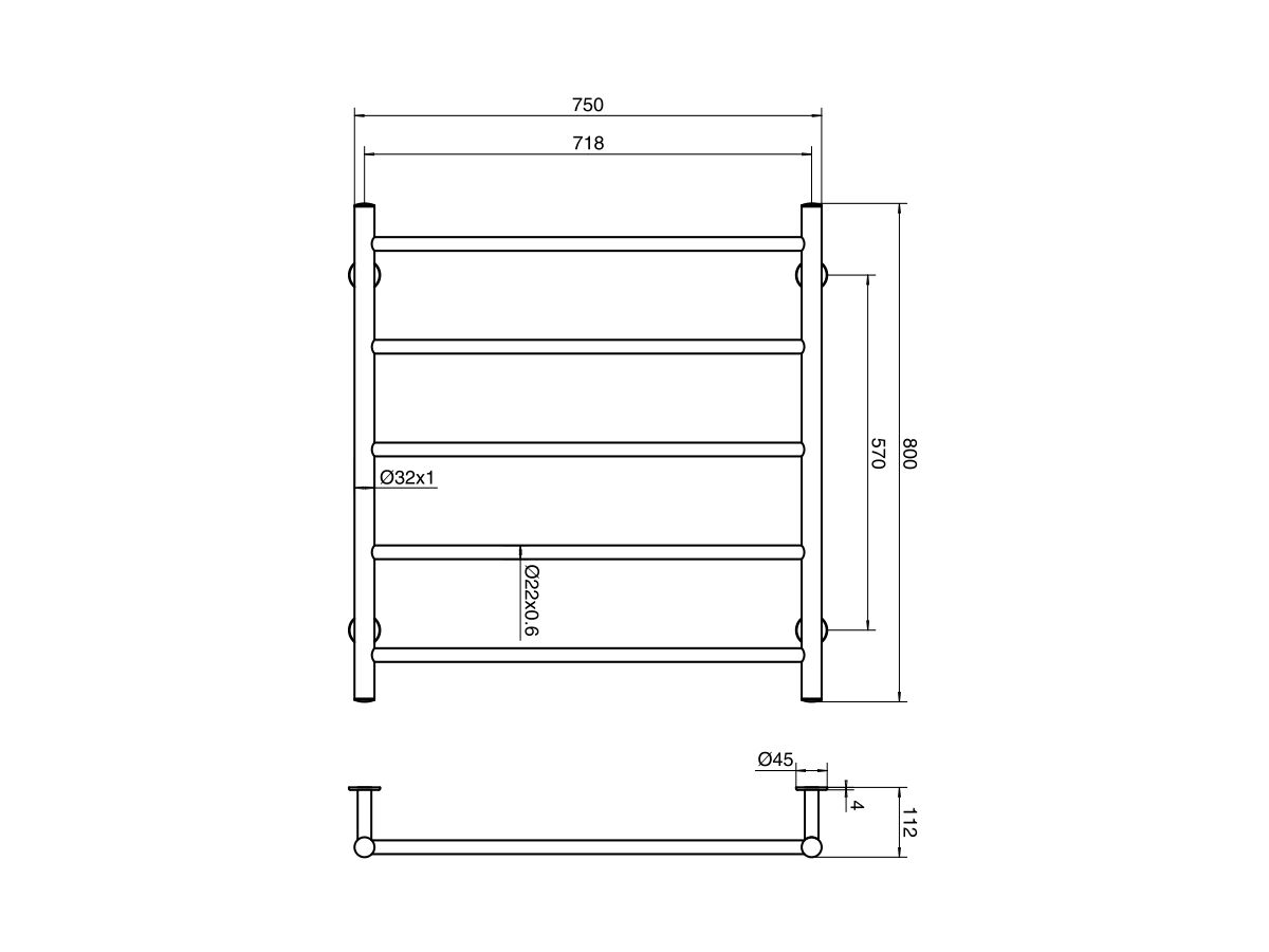 Reece Mizu Drift MK2 750 X 800mm Heated Towel Rail Only (Less Transformer) Brushed Gunmetal