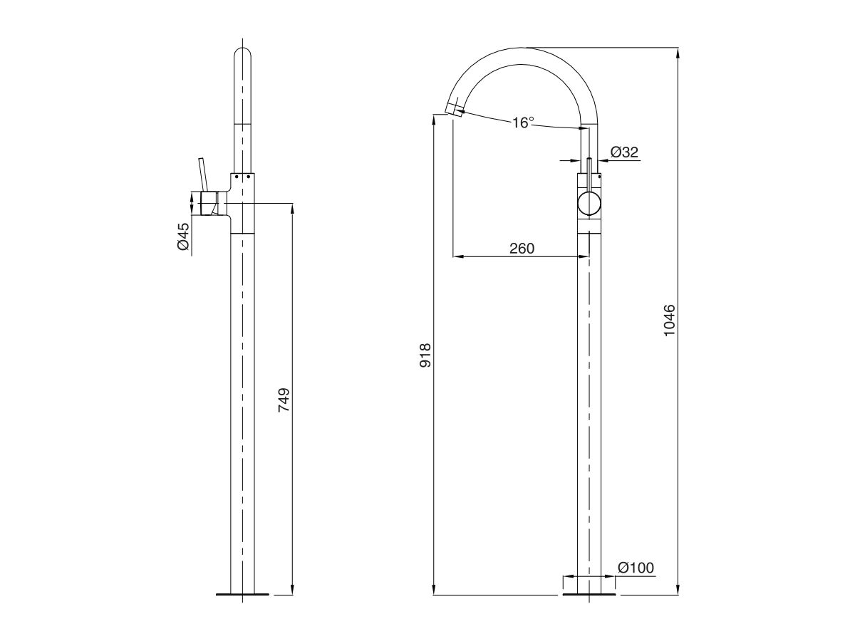 Reece Mizu Drift MK2 Floor Mounted Bath Mixer Kit Brushed Gunmetal
