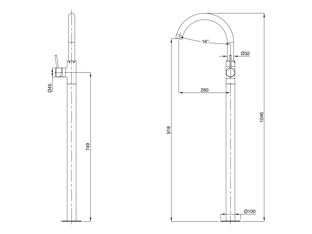 Reece Mizu Drift MK2 Floor Mounted Bath Mixer Trim Set Only Chrome