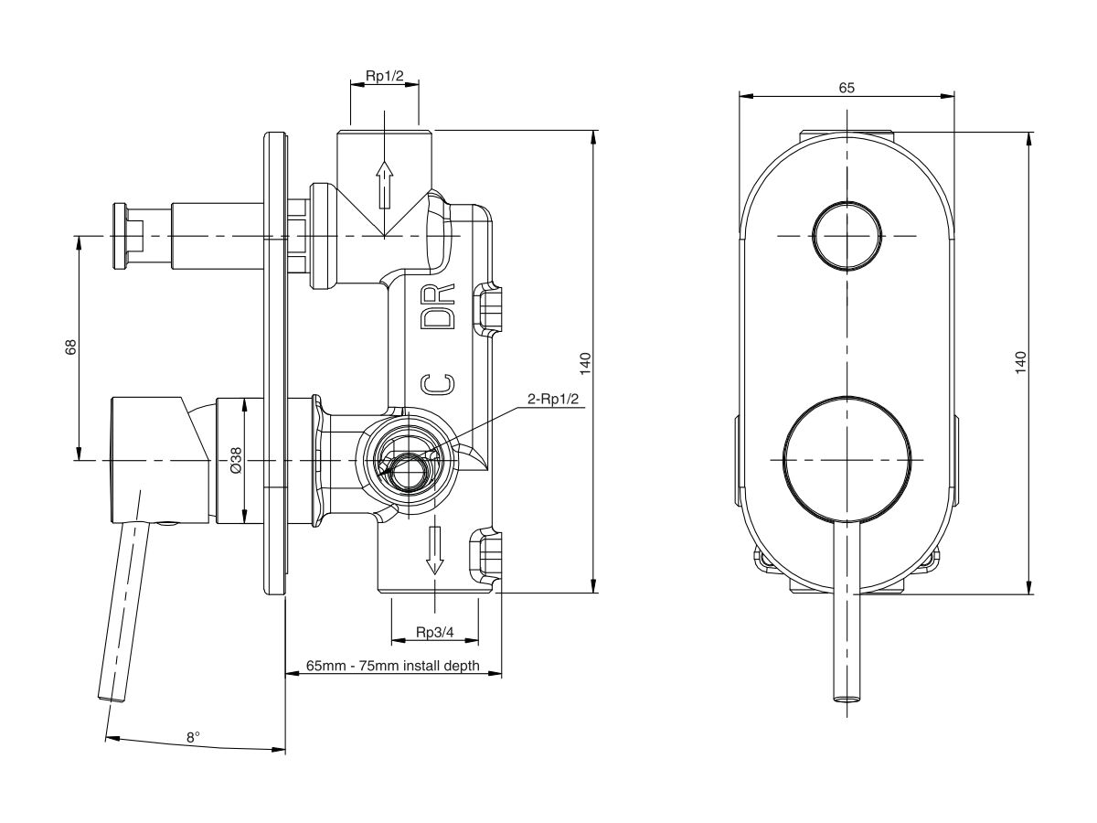 Reece Mizu Drift MK2 Shower Mixer Kit With Diverter Brushed Gunmetal