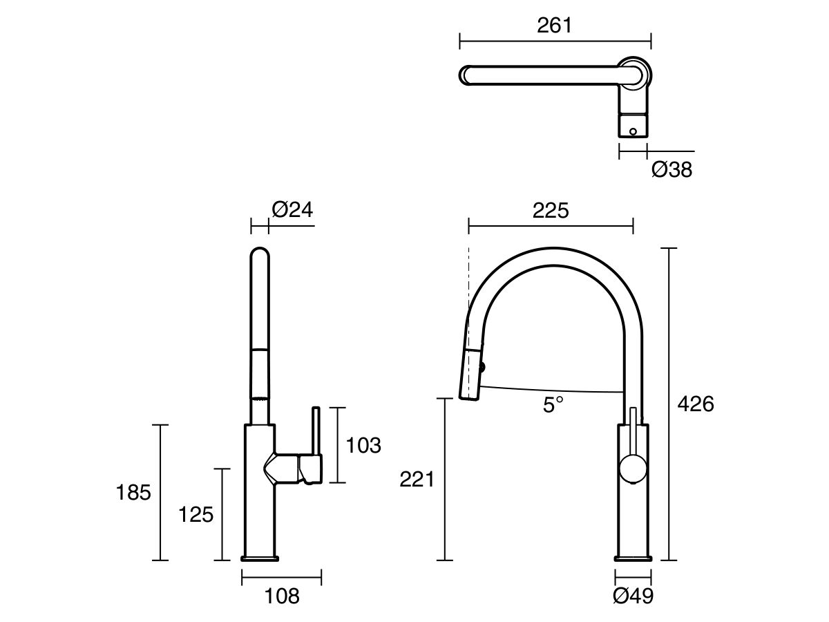 Reece Mizu Drift Pull Out Gooseneck Sink Mixer Curve 2 Function Chrome (5 Star) Lead Free
