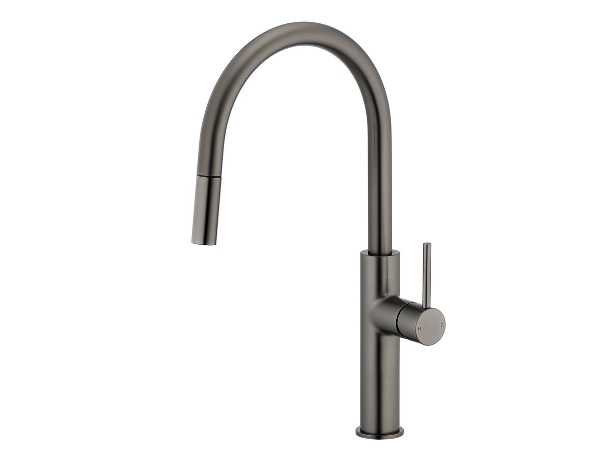 reece Mizu Drift Pull Out Gooseneck Sink Mixer Curve 2 Function Brushed Gunmetal (5 Star) Lead Free