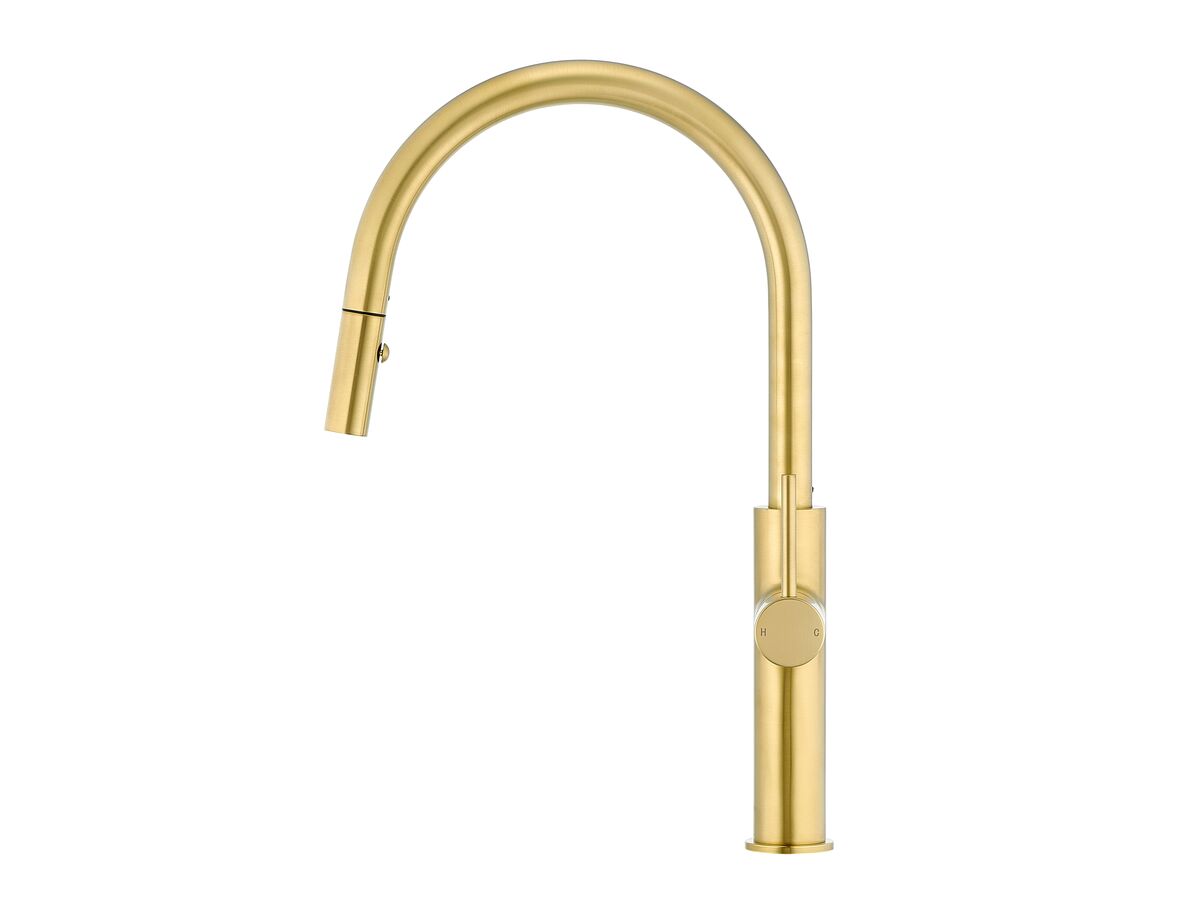 Reece Mizu Drift Pull Out Gooseneck Sink Mixer Curve 2 Function Brushed Brass (5 Star) Lead Free