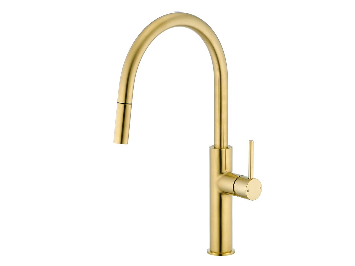 reece Mizu Drift Pull Out Gooseneck Sink Mixer Curve 2 Function Brushed Brass (5 Star) Lead Free