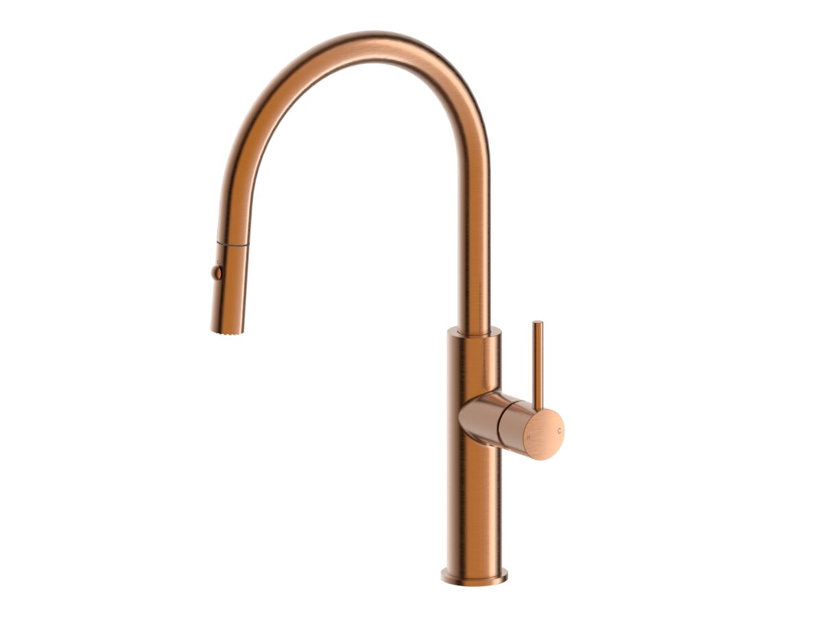 reece Mizu Drift Pull Out Gooseneck Sink Mixer Curve 2 Function Brushed Bronze (5 Star) Lead Free