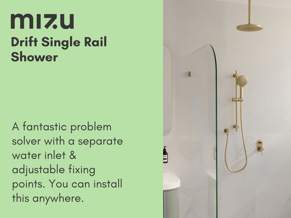 Reece Mizu Drift Single Rail Shower With Wall Water Inlet Brushed Gunmetal (5 Star)