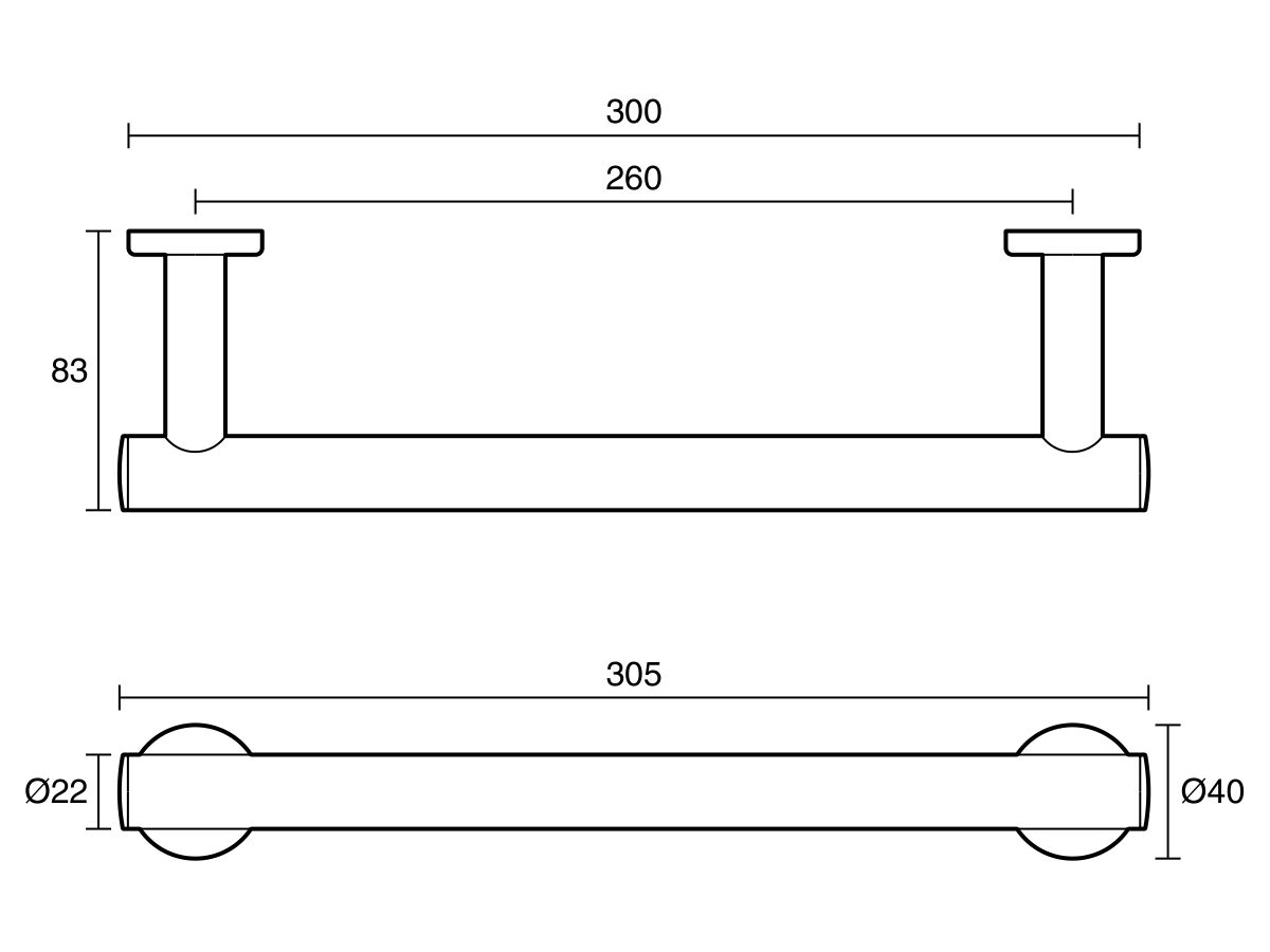 Reece Mizu Drift Single Towel Rail 300mm Brushed Gunmetal