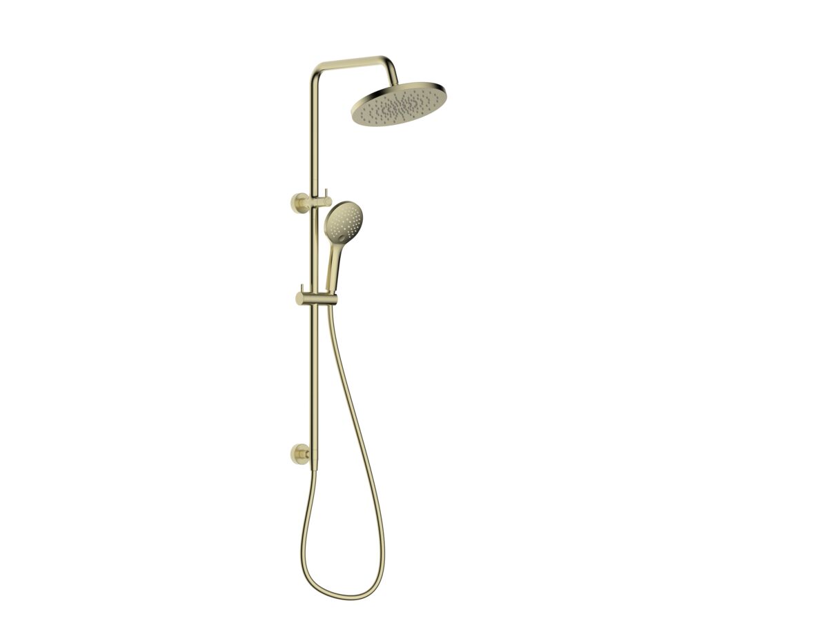 reece Mizu Drift Twin Rail Shower 250mm ABS Overhead with Top Rail Water Inlet Brushed Brass (5 Star)
