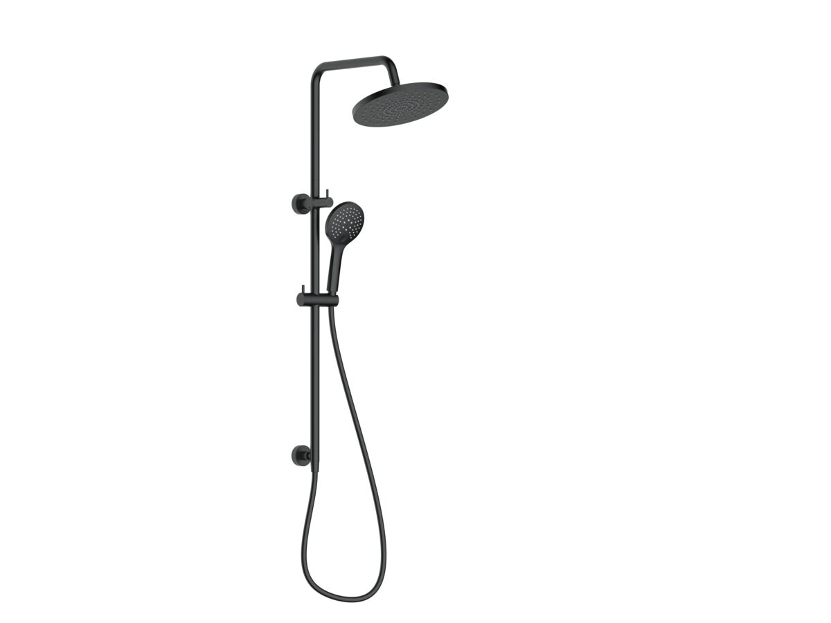 reece Mizu Drift Twin Rail Shower 250mm ABS Overhead with Top Rail Water Inlet Matte Black (5 Star)
