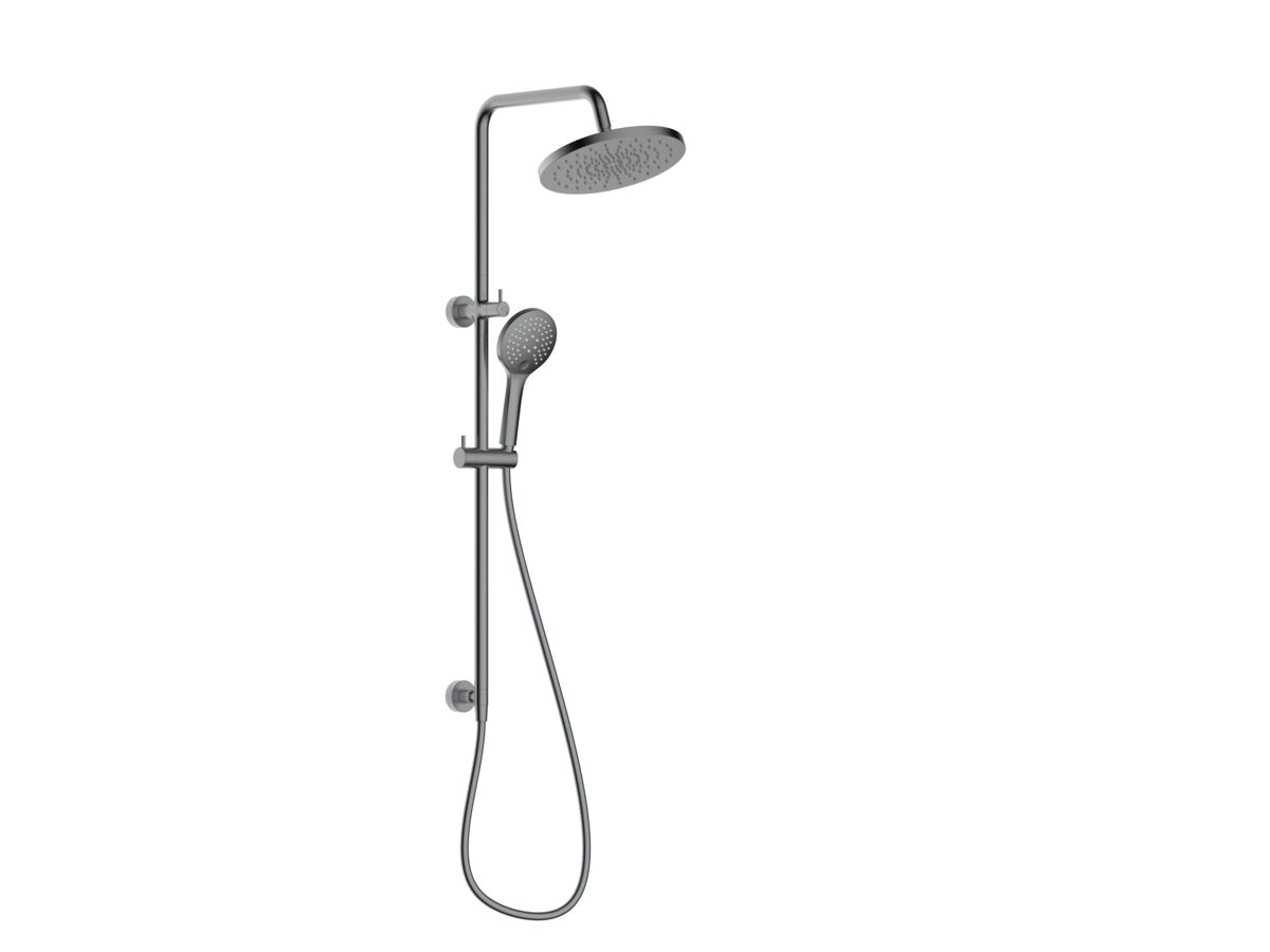 reece Mizu Drift Twin Rail Shower 250mm ABS Overhead with Top Rail Water Inlet Brushed Gunmetal (5 Star)