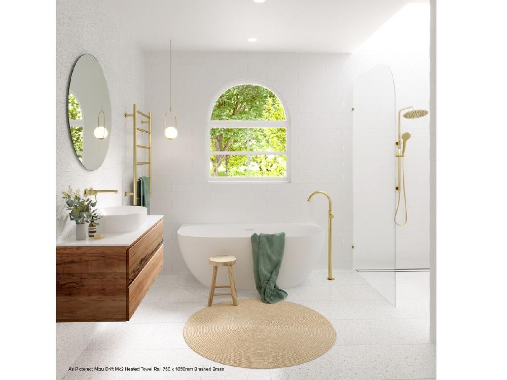 Reece Mizu Drift Twin Rail Shower And 120mm Handshower With Top Rail Water Inlet Brushed Brass (3 Star)