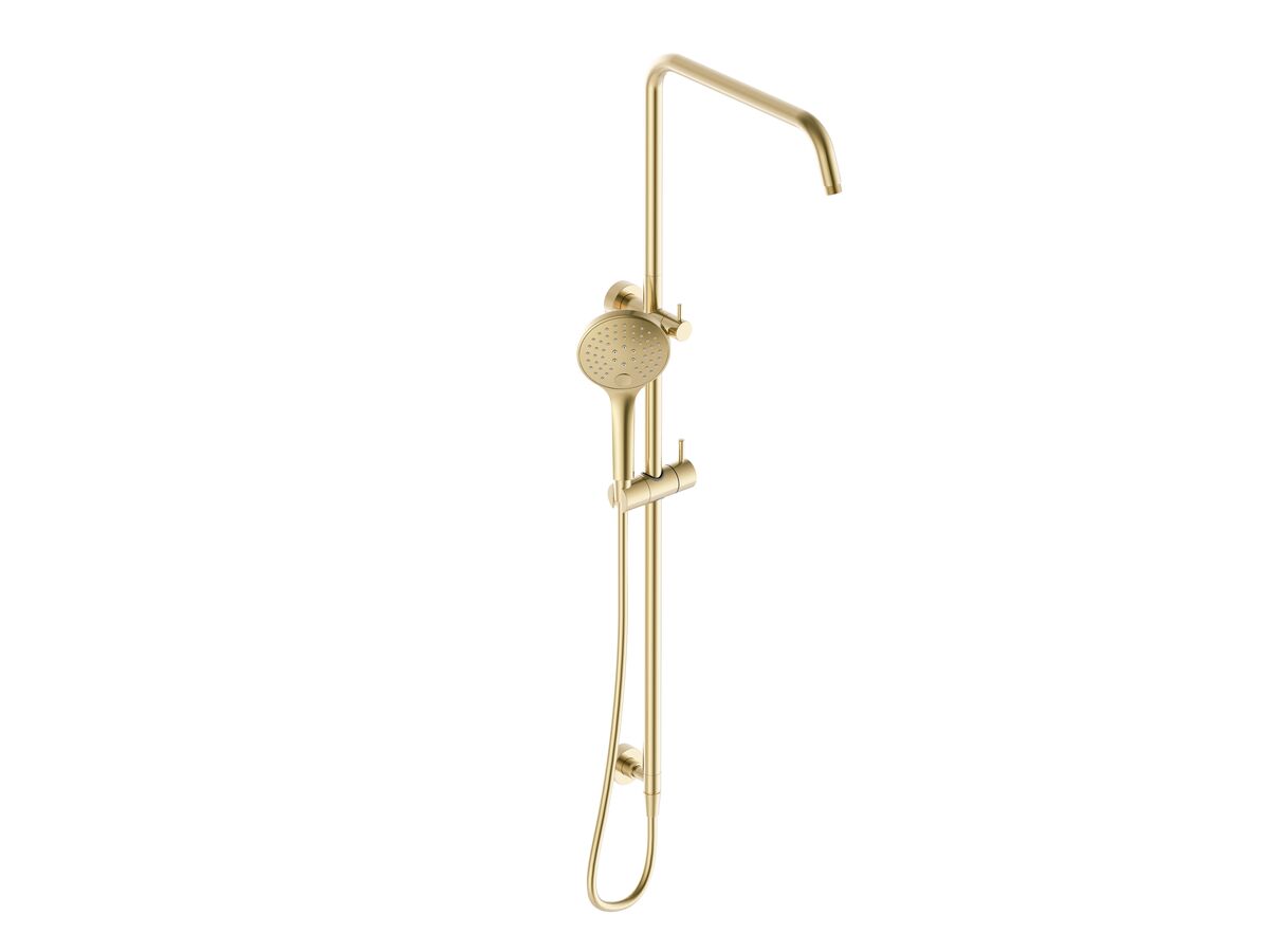 reece Mizu Drift Twin Rail Shower and 120mm Handshower with Top Rail Water Inlet Brushed Brass (3 Star)