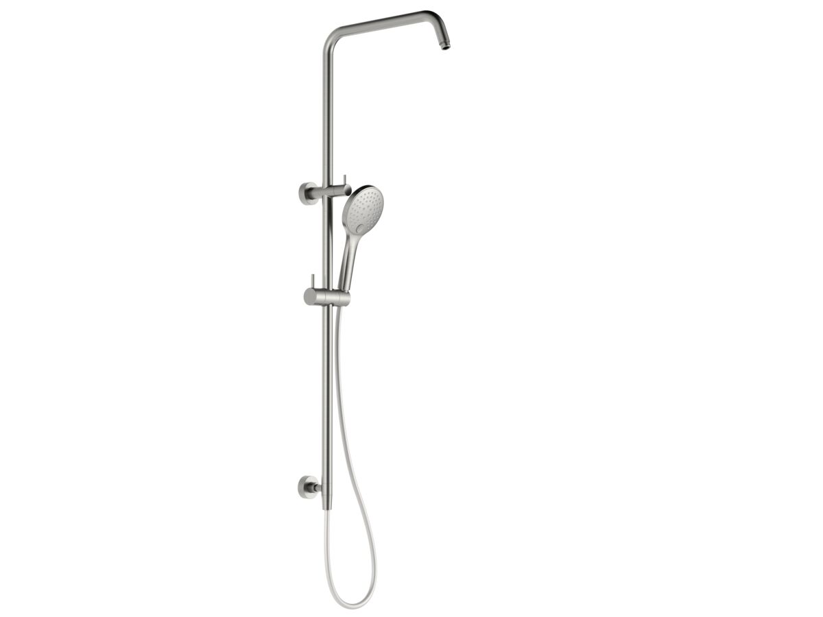 reece Mizu Drift Twin Rail Shower and 120mm Handshower with Top Rail Water Inlet Brushed Nickel (3 Star)