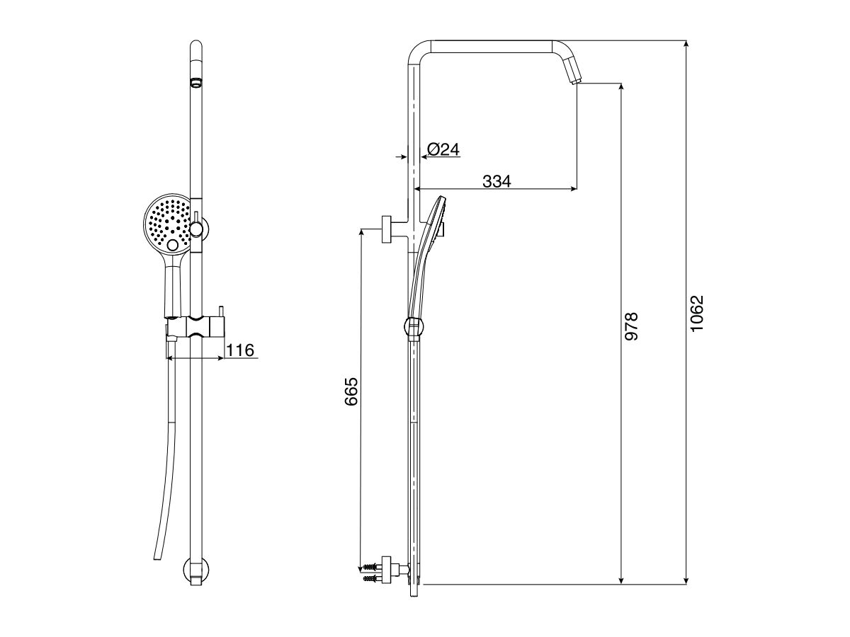 Reece Mizu Drift Twin Rail Shower And 120mm Handshower With Top Rail Water Inlet Brushed Bronze (3 Star)
