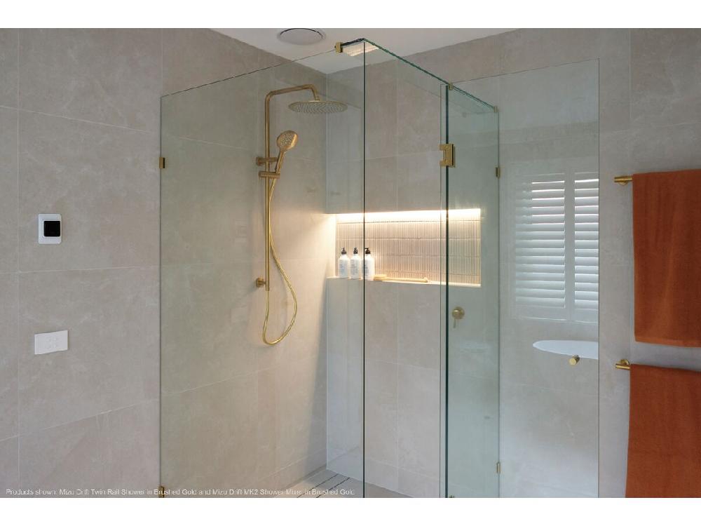 Reece Mizu Drift Twin Rail Shower With 300mm ABS Overhead With Top Rail Water Inlet Chrome (3 Star)