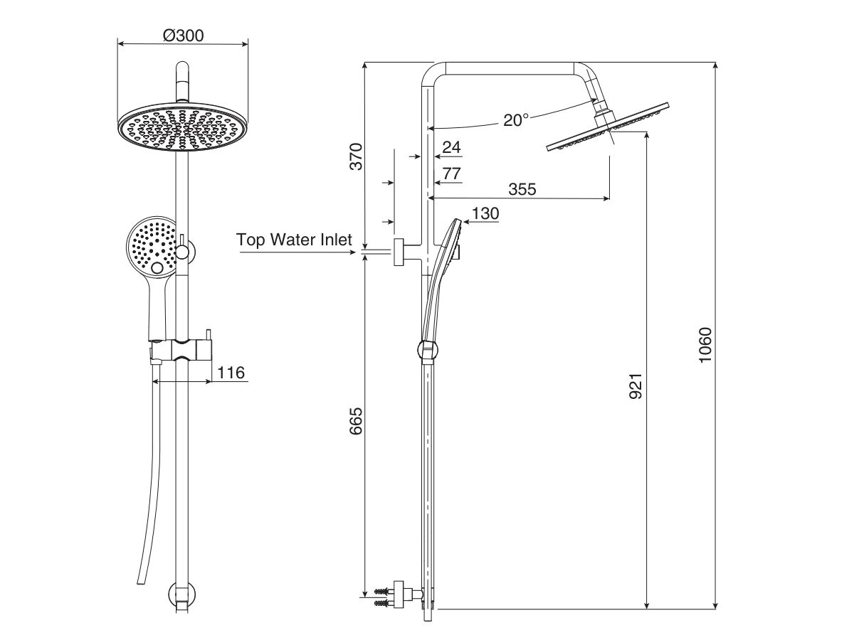 Reece Mizu Drift Twin Rail Shower With 300mm ABS Overhead With Top Rail Water Inlet Chrome (3 Star)