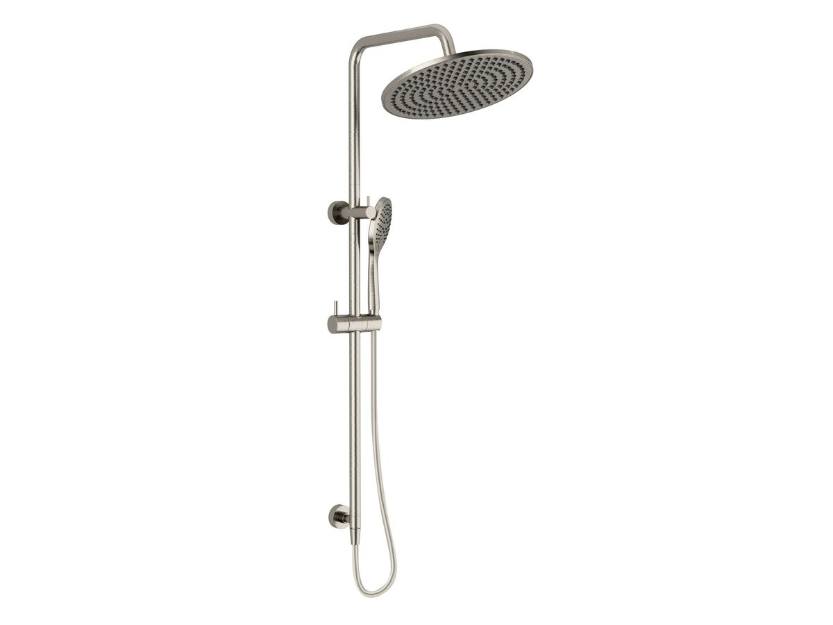 reece Mizu Drift Twin Rail Shower with 300mm Brass Overhead and Top Rail Water Inlet Brushed Nickel (3 Star)