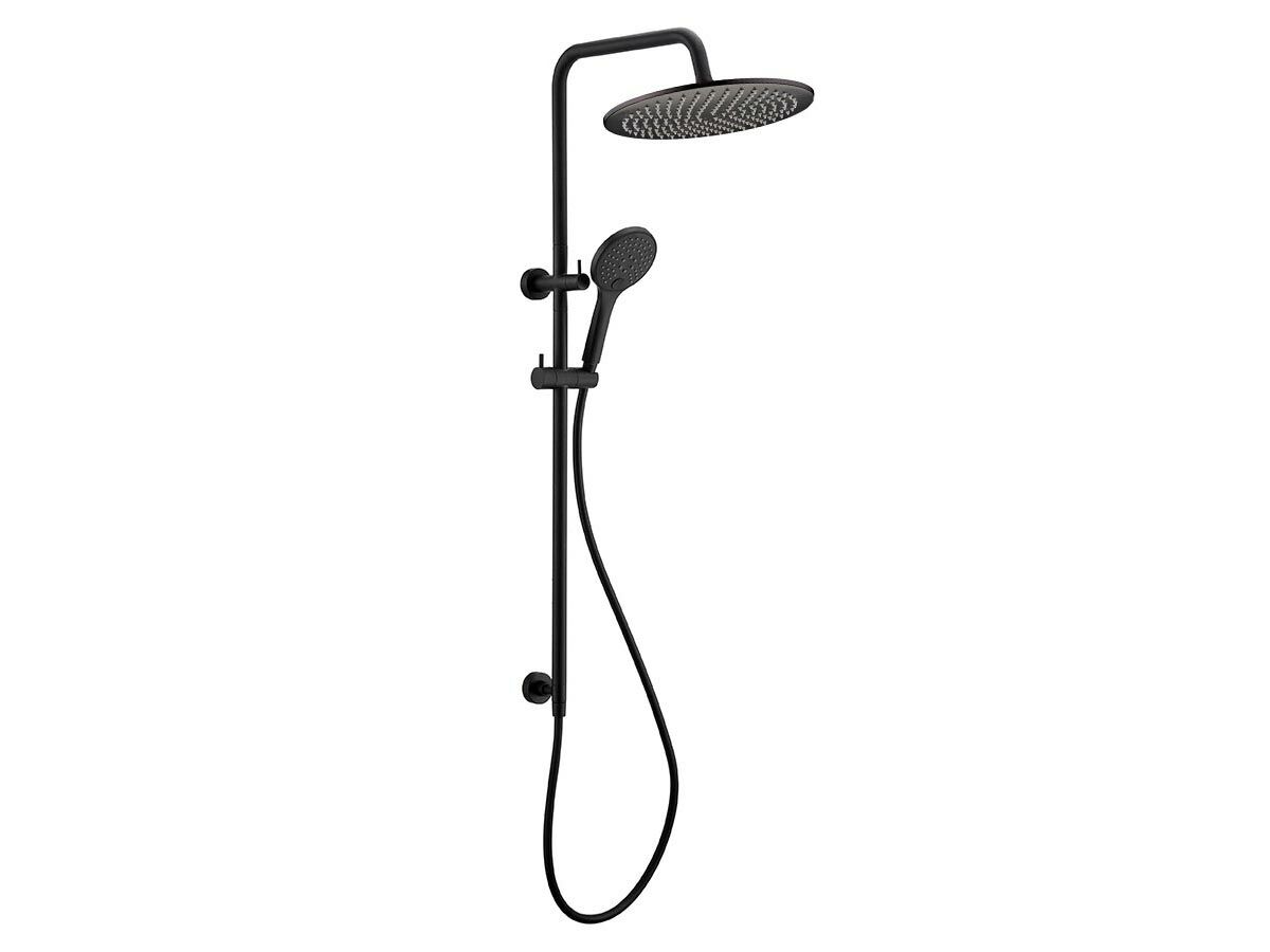 reece Mizu Drift Twin Rail Shower with 300mm Brass Overhead and Top Rail Water Inlet Matte Black (3 Star)