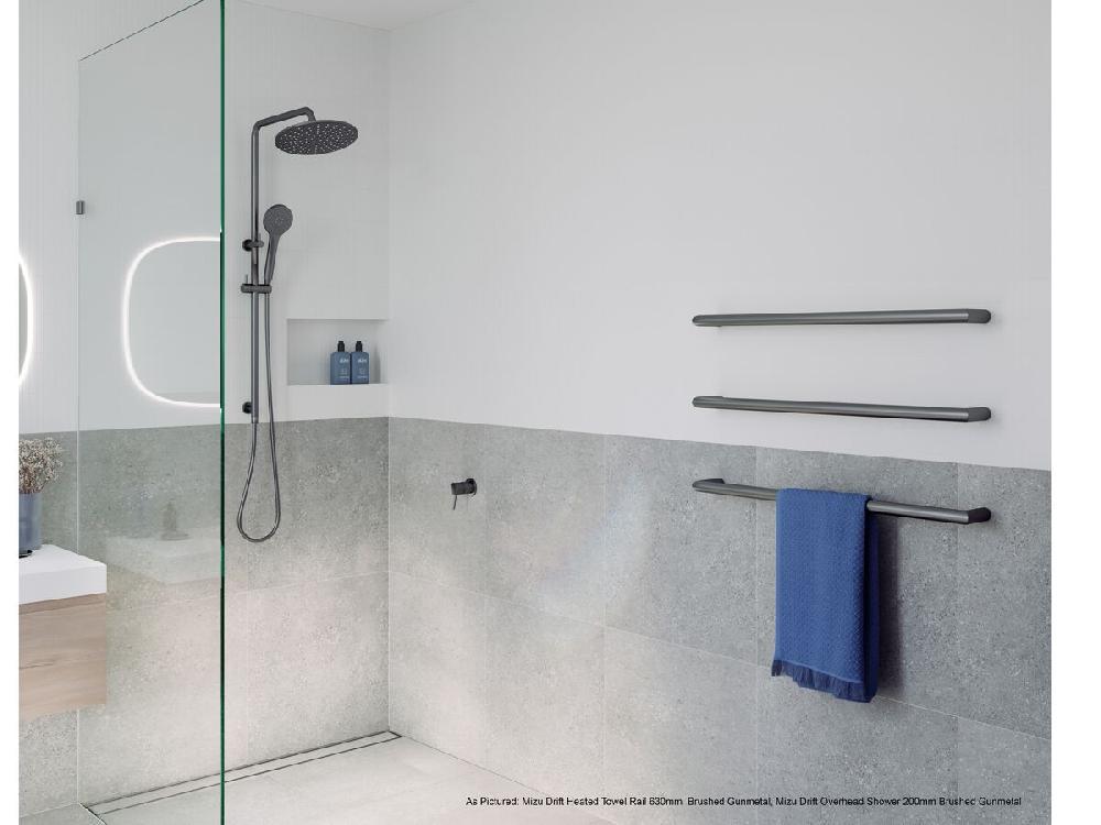 Reece Mizu Drift Twin Rail Shower With 300mm Brass Overhead And Top Rail Water Inlet Brushed Gunmetal (3 Star)