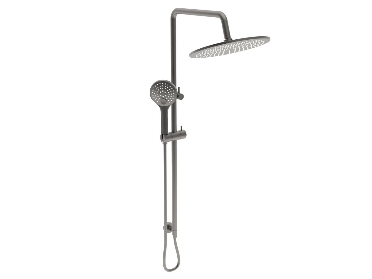 reece Mizu Drift Twin Rail Shower with 300mm Brass Overhead and Top Rail Water Inlet Brushed Gunmetal (3 Star)