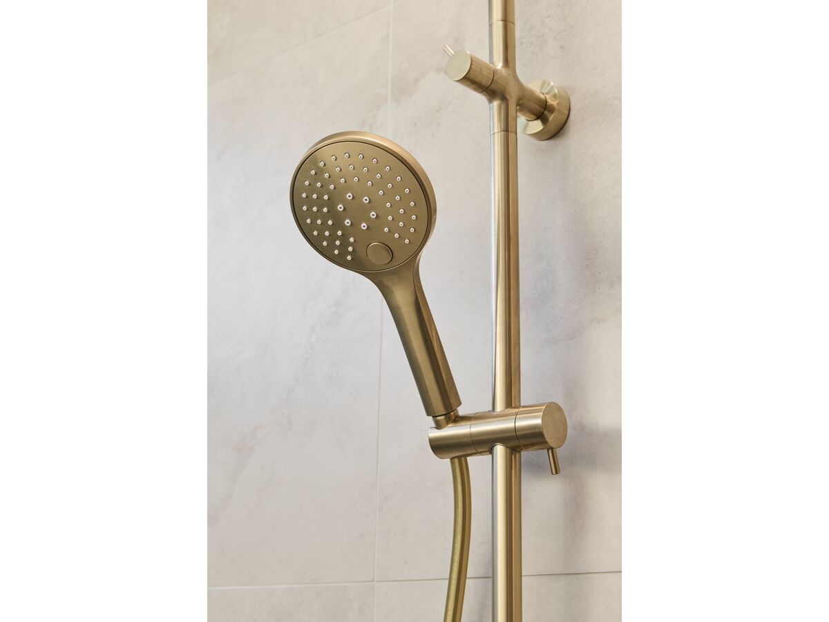 Reece Mizu Drift Twin Rail Shower With 300mm Brass Overhead And Top Rail Water Inlet Brushed Brass (3 Star)