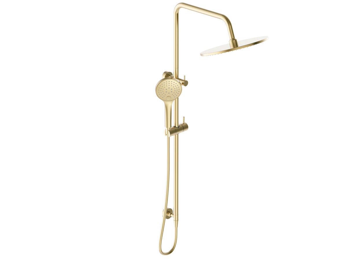 reece Mizu Drift Twin Rail Shower with 300mm Brass Overhead and Top Rail Water Inlet Brushed Brass (3 Star)