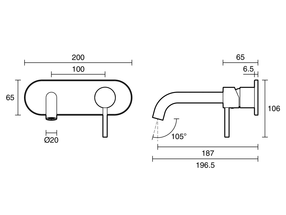 Reece Mizu Drift Wall Basin/Bath Mixer Set Curve Trimset Matte Black (6 Star) Lead Free