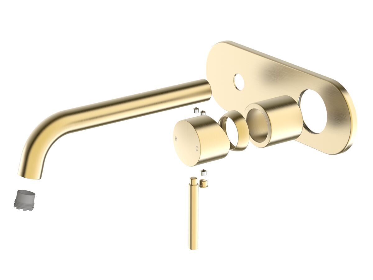 reece Mizu Drift Wall Basin/Bath Mixer Set Curve Trimset Brushed Brass (6 Star) Lead Free