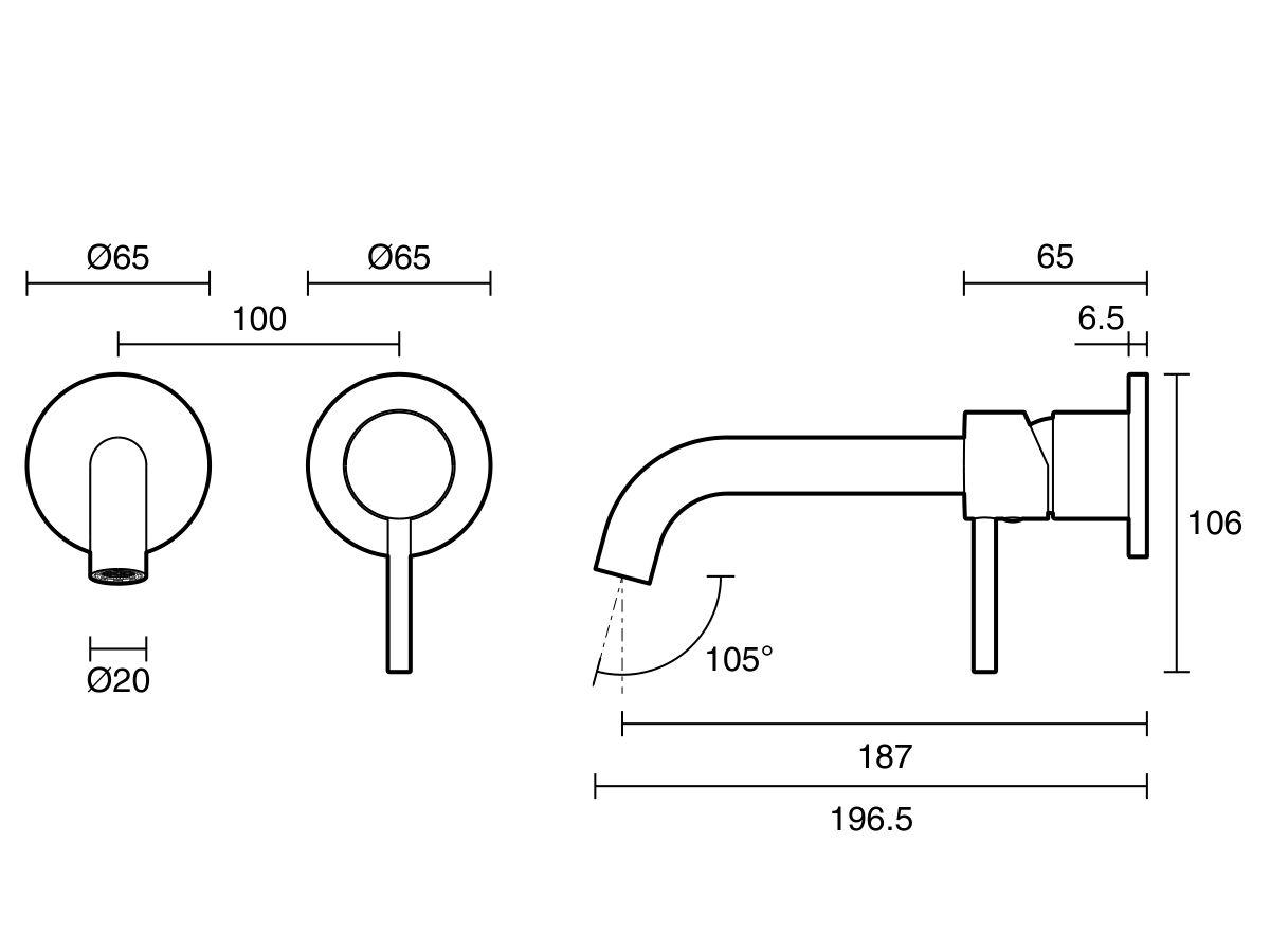 Reece Mizu Drift Wall Basin/Bath Mixer Set Curved Spout With 2-Piece Cover Plate Trimset Brushed Nickel (6 Star) Lead Free