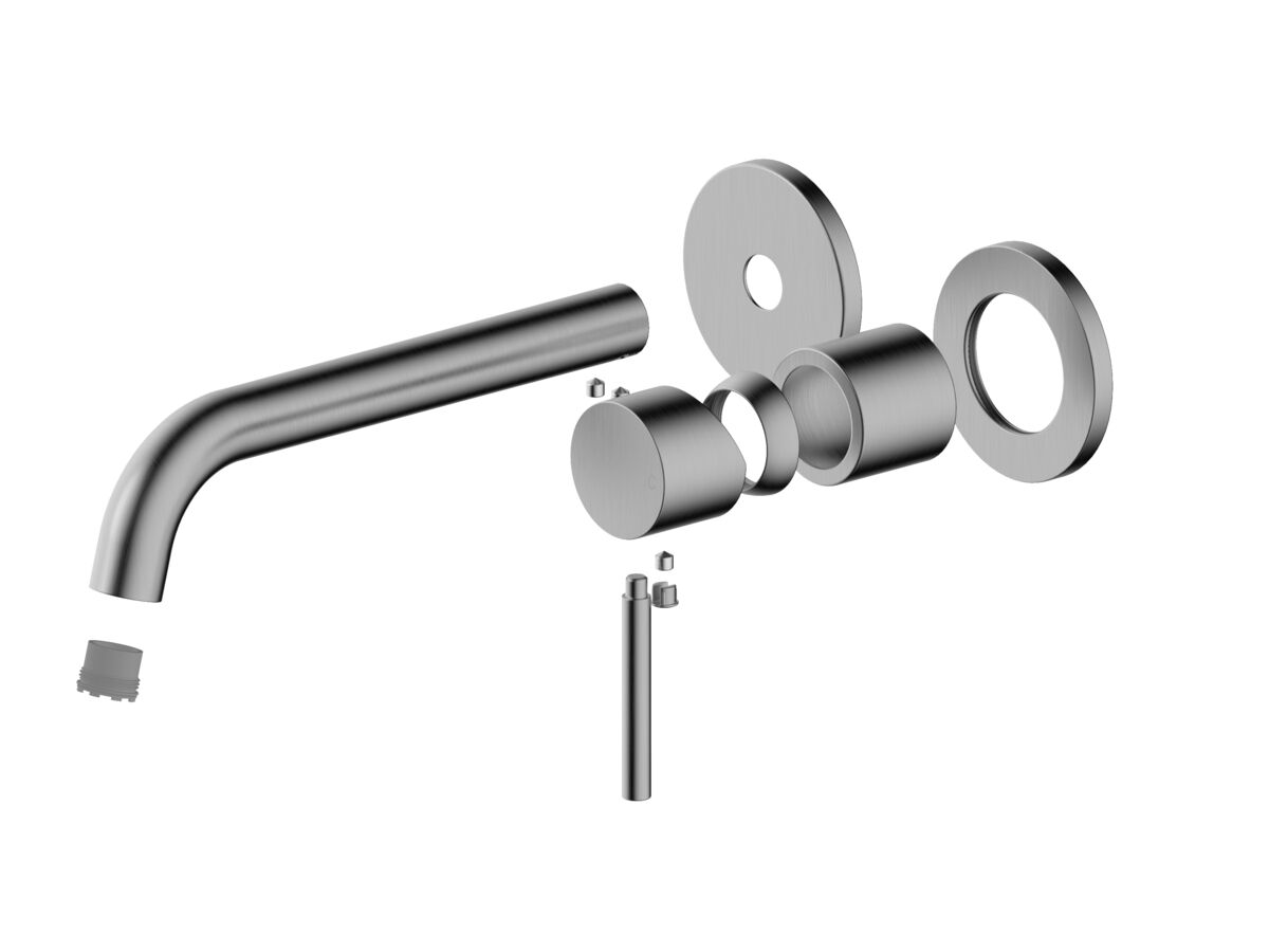 reece Mizu Drift Wall Basin/Bath Mixer Set Curved Spout with 2-Piece Cover Plate Trimset Brushed Gunmetal (6 Star) Lead Free