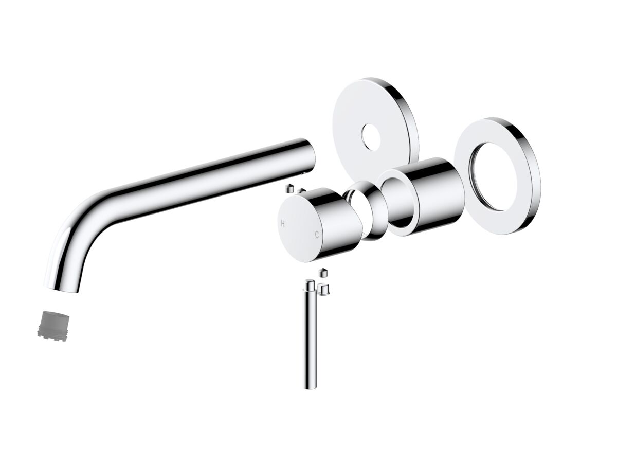 reece Mizu Drift Wall Basin/Bath Mixer Set Curved Spout with 2-Piece Cover Plate Trimset Chrome (6 Star) Lead Free