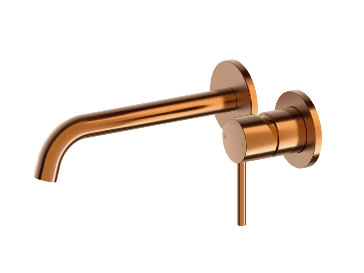 Reece Mizu Drift Wall Basin/Bath Mixer Set Curved Spout With 2-Piece Cover Plate Trimset Brushed Bronze (6 Star) Lead Free