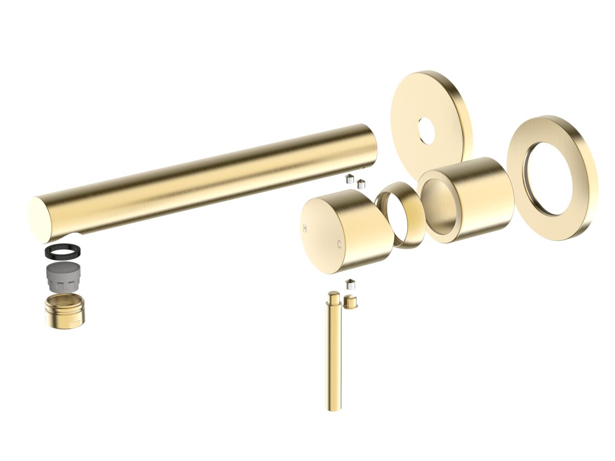 reece Mizu Drift Wall Basin/Bath Mixer Set Straight Spout with 2-Piece Cover Plate Trimset Brushed Brass (6 Star) Lead Free